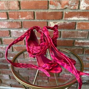 Gianni Bini Red Checkered Strappy Heels